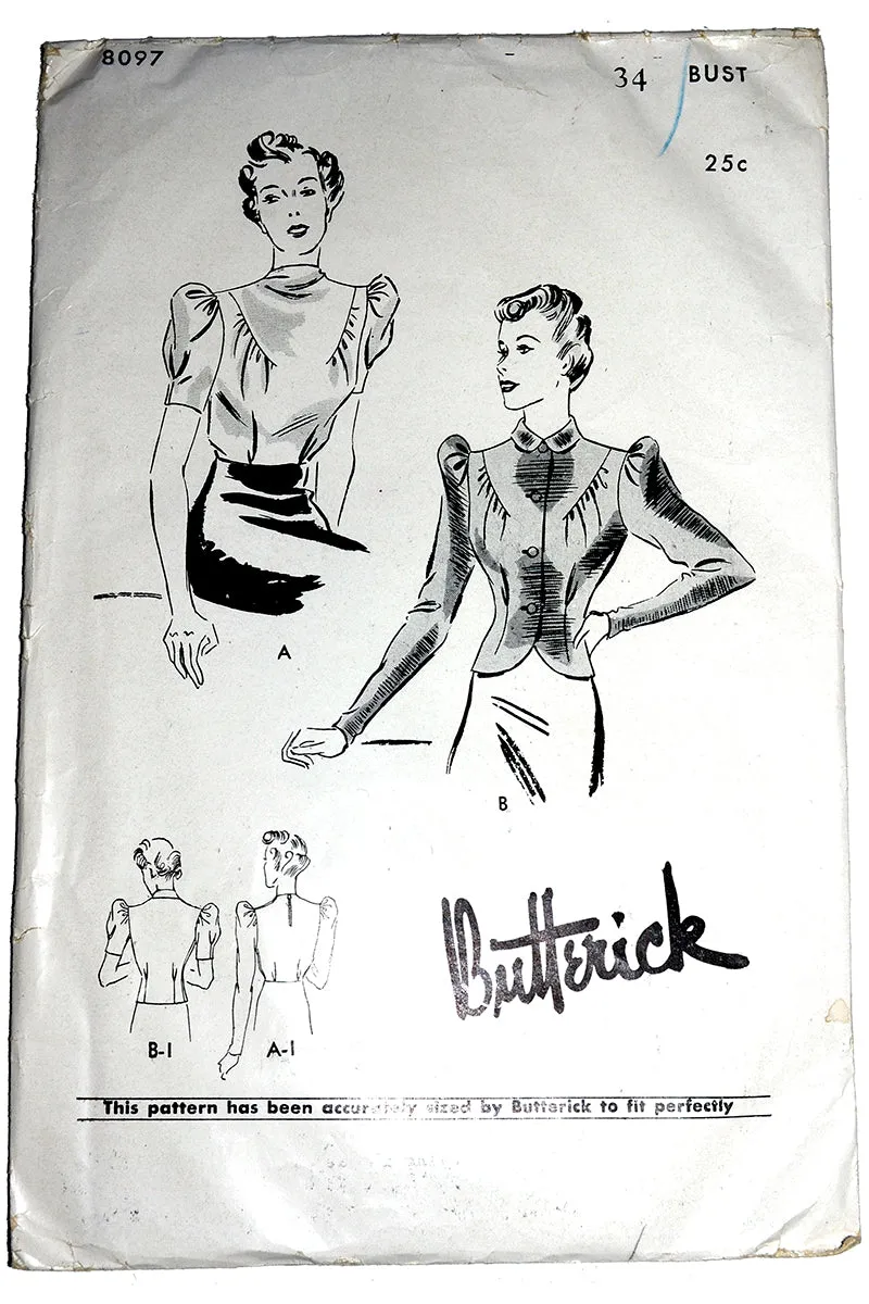 1930s Butterick 8097 Vintage 1940s Blouse Pattern