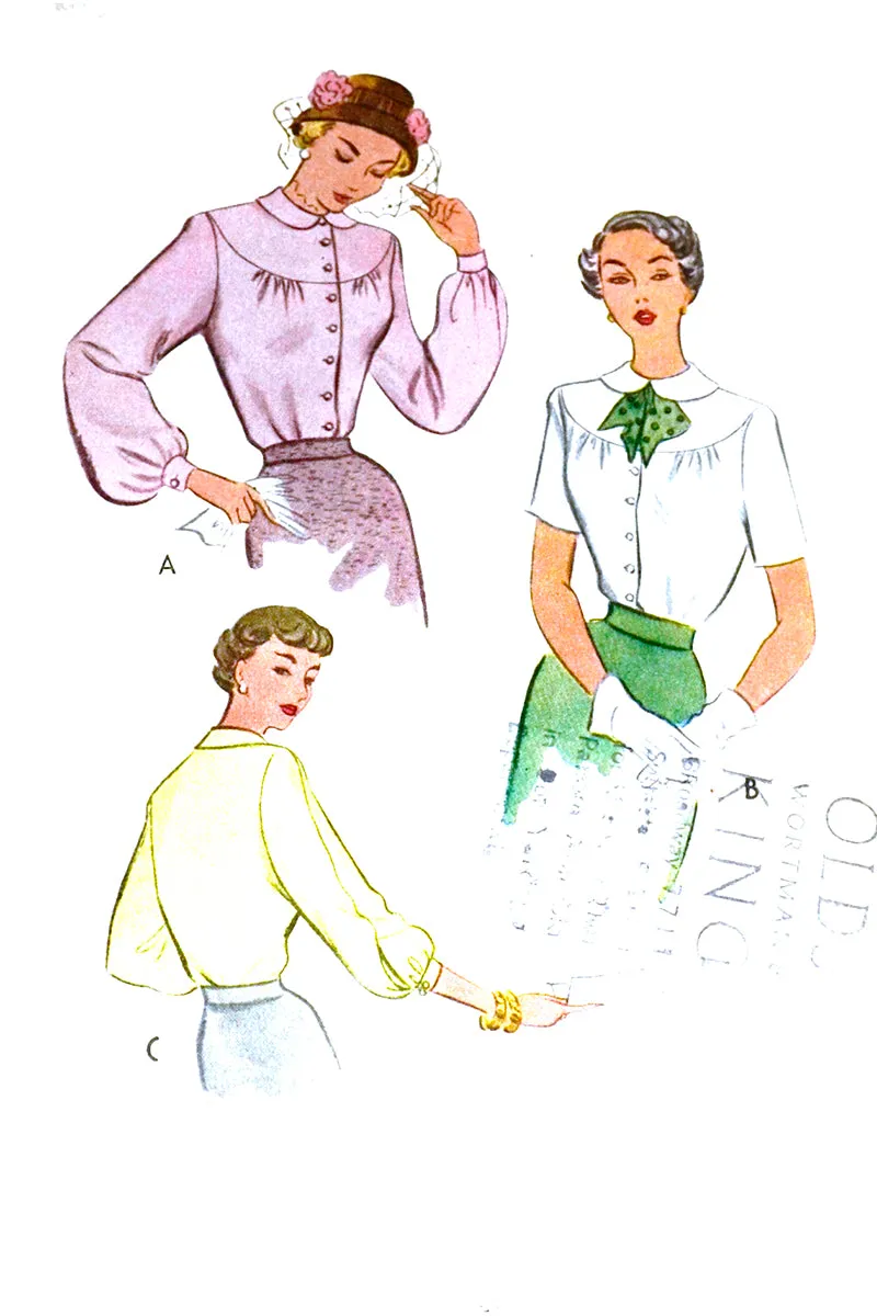 1949 McCall 7716 Vintage Sewing Pattern for 1940s Blouses