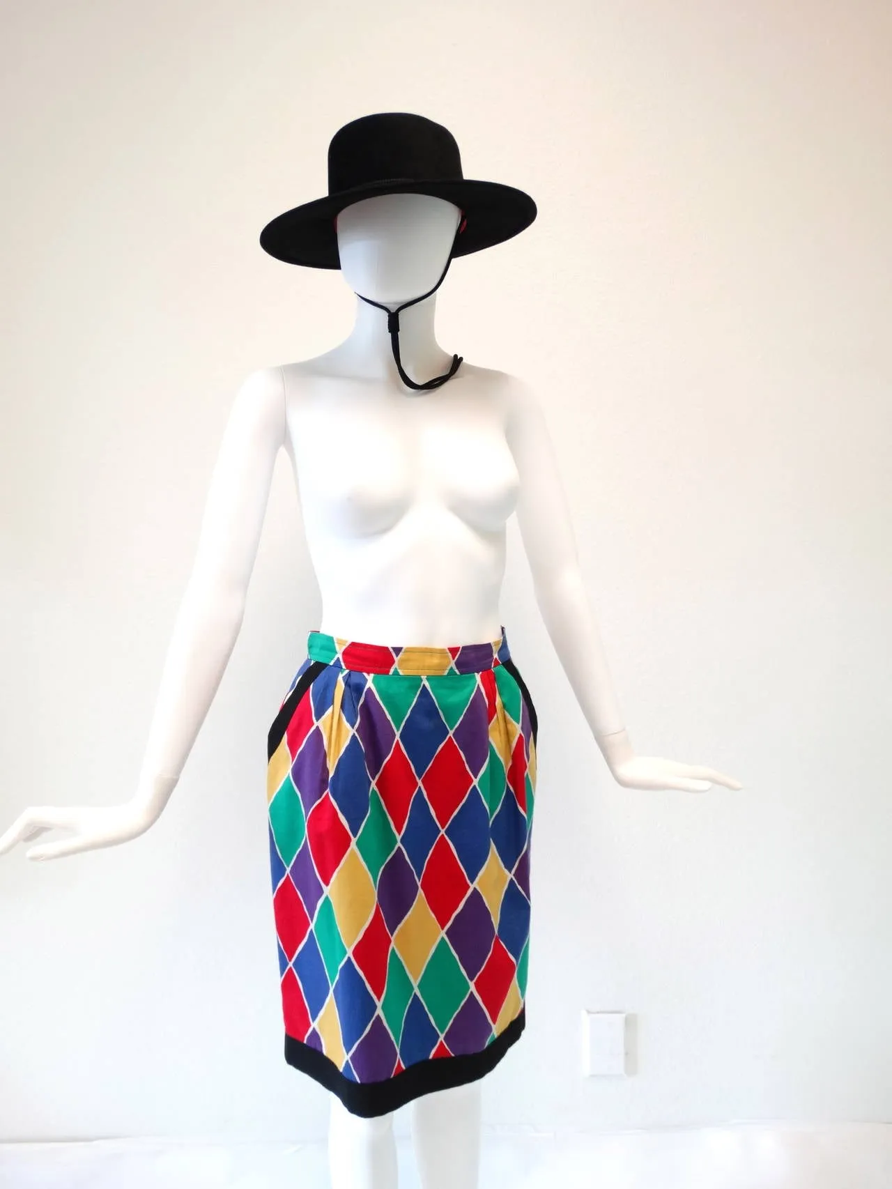 1988 Yves Saint Laurent Rive Gauche Diamond Print Skirt as seen on Naomi Campell