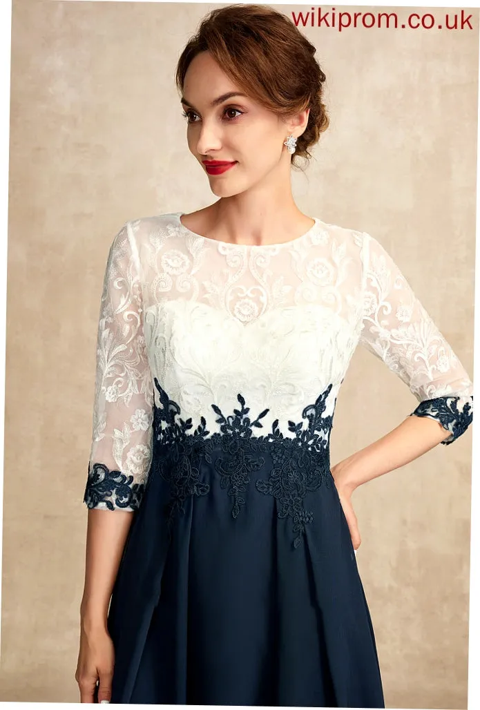 A-Line Dress Chiffon Helen of Mother Mother of the Bride Dresses Scoop Lace Neck Tea-Length Bride the