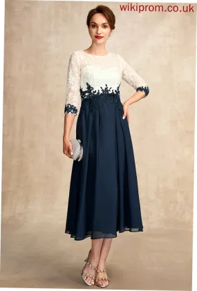 A-Line Dress Chiffon Helen of Mother Mother of the Bride Dresses Scoop Lace Neck Tea-Length Bride the