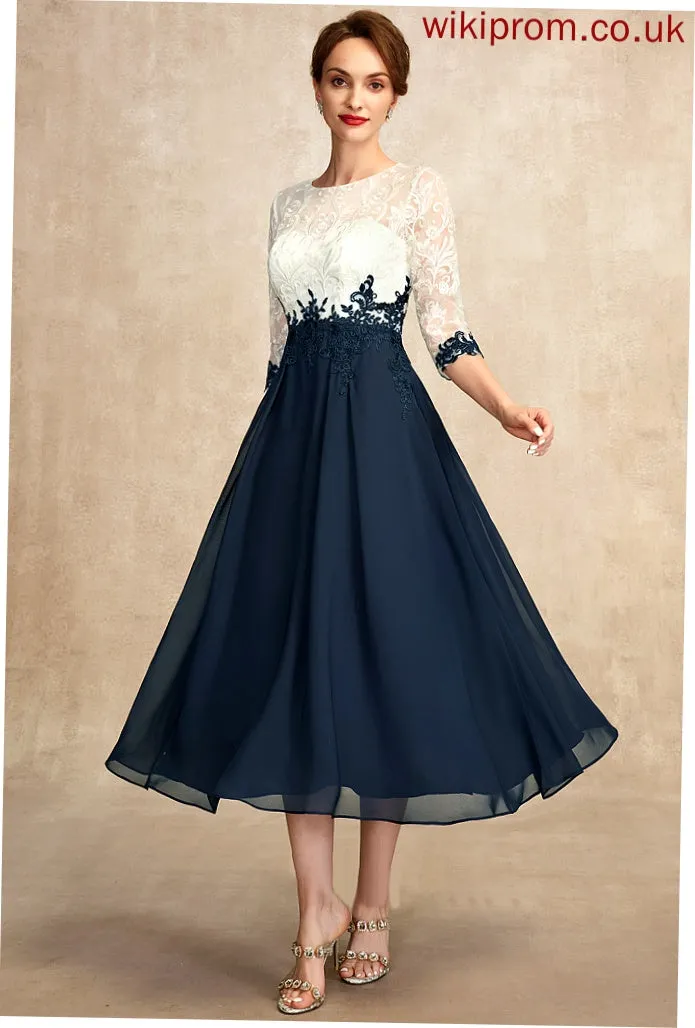 A-Line Dress Chiffon Helen of Mother Mother of the Bride Dresses Scoop Lace Neck Tea-Length Bride the