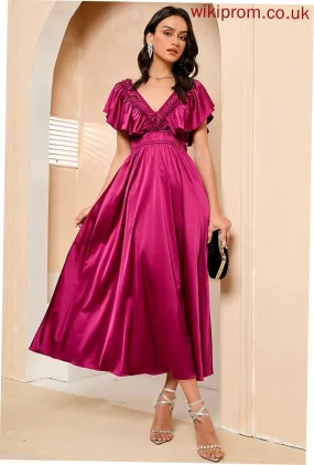 A-Line Prom Dresses Tea-Length V-neck Iris