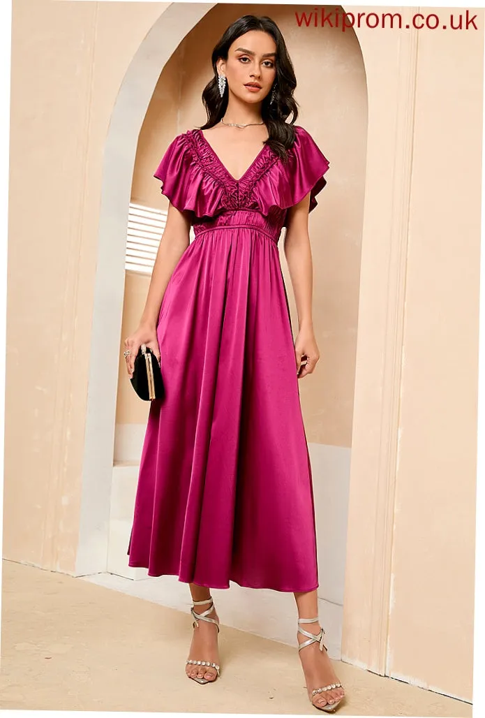 A-Line Prom Dresses Tea-Length V-neck Iris