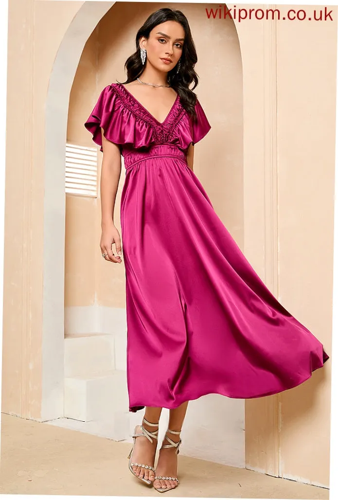 A-Line Prom Dresses Tea-Length V-neck Iris