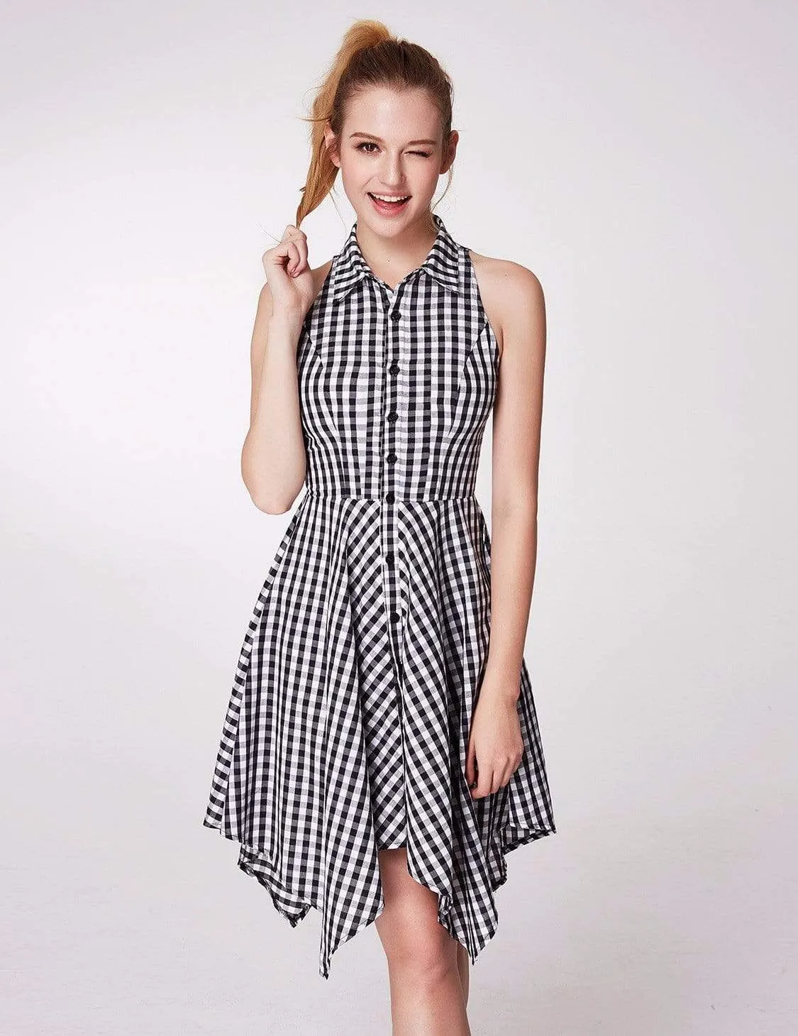 Alisa Pan Button Up Fit and Flare Gingham Dress