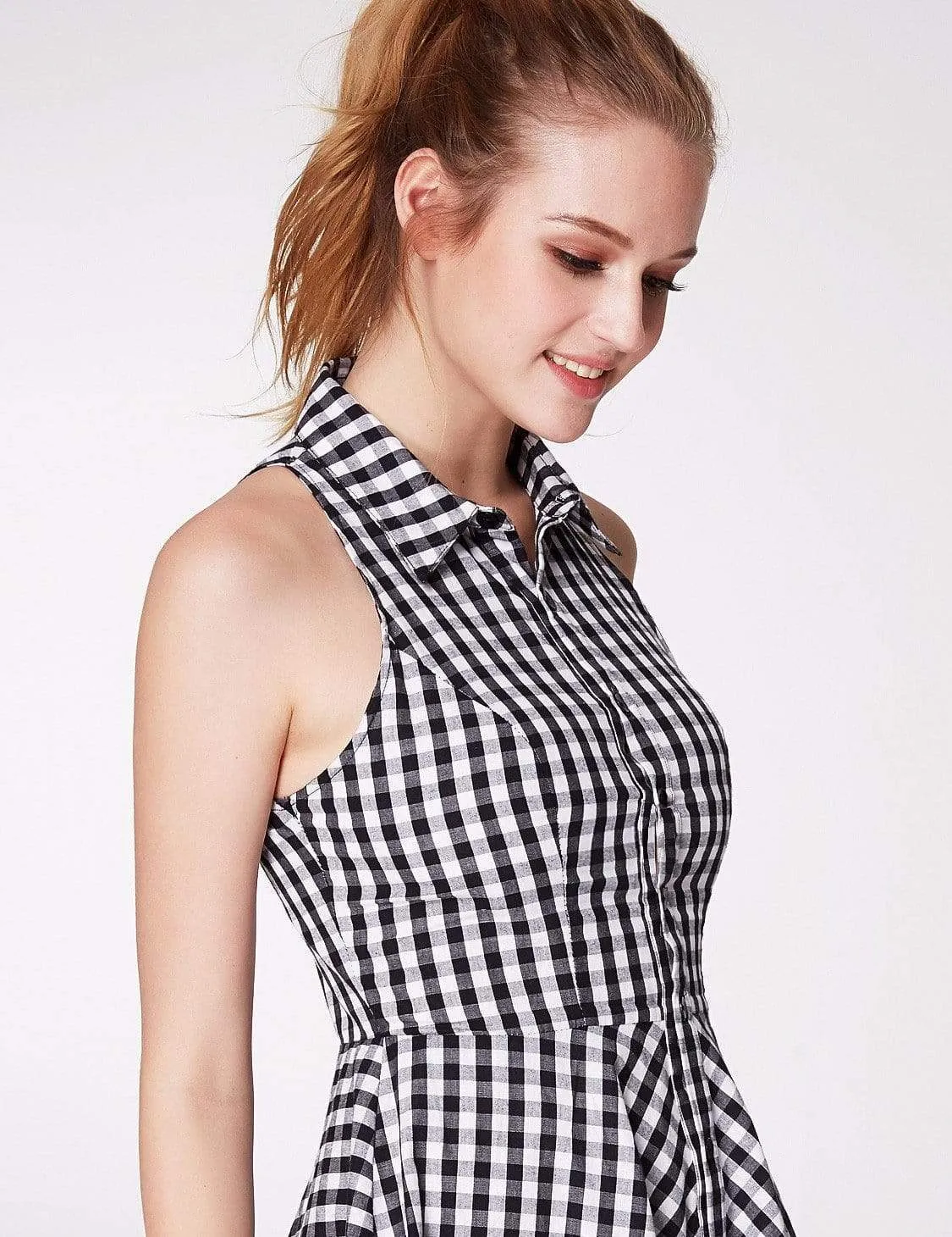 Alisa Pan Button Up Fit and Flare Gingham Dress