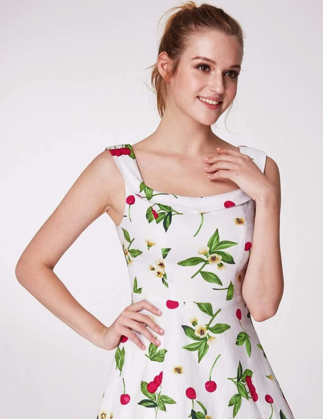 Alisa Pan Short Cherry Print Fit and Flare Dress