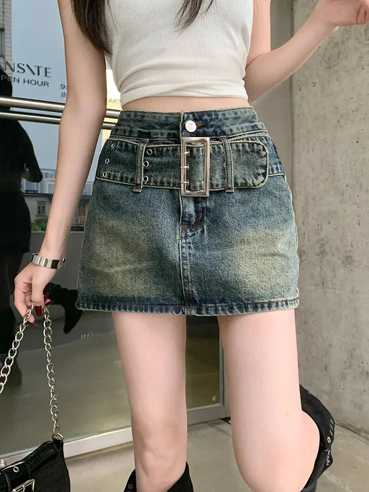 American Retro Denim Streetwear Short Skirt