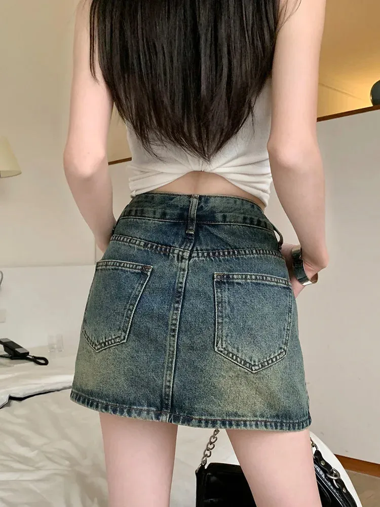 American Retro Denim Streetwear Short Skirt