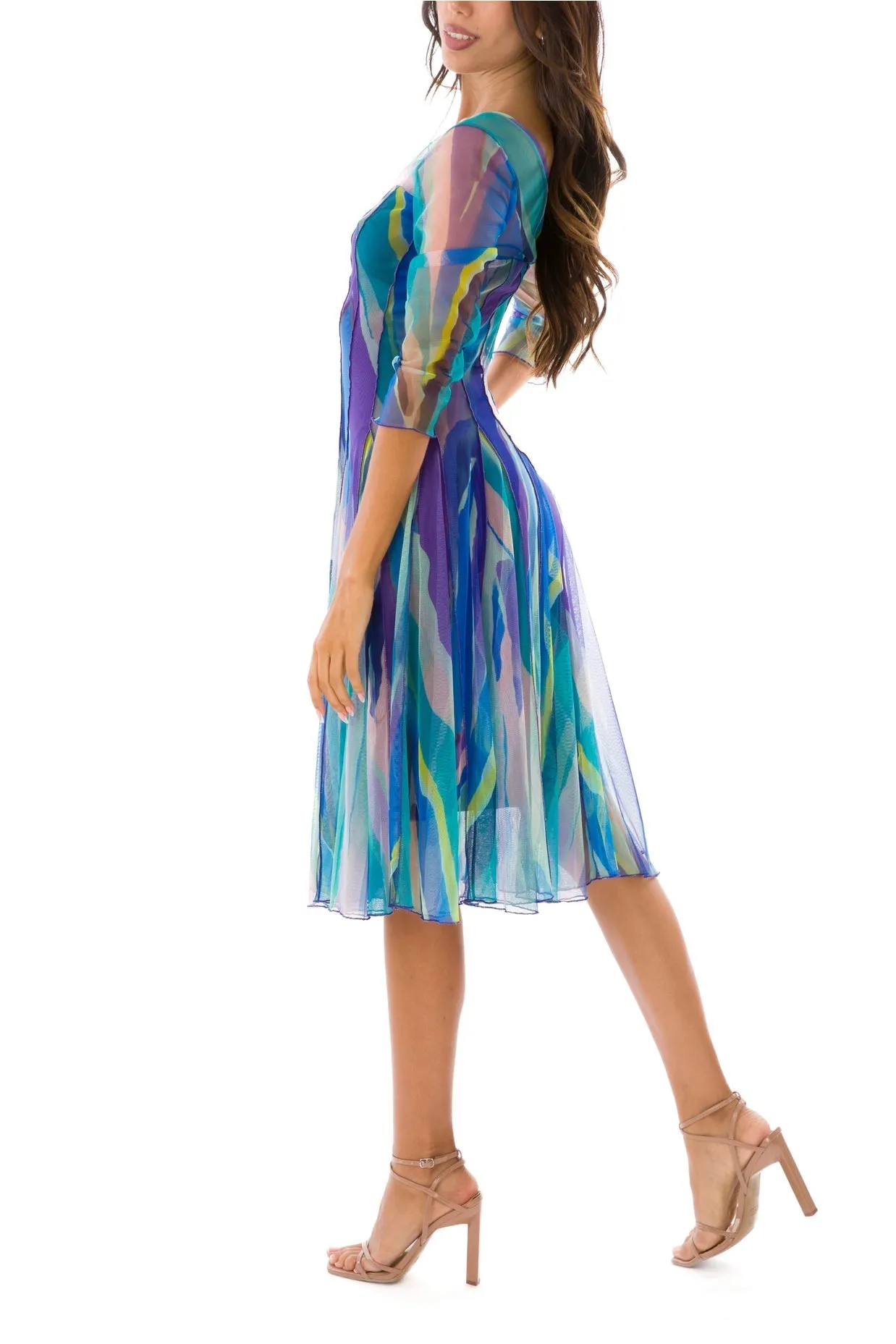 Aquarelle Fit And Flare 3/4 Sleeves Fit And Flared Dress