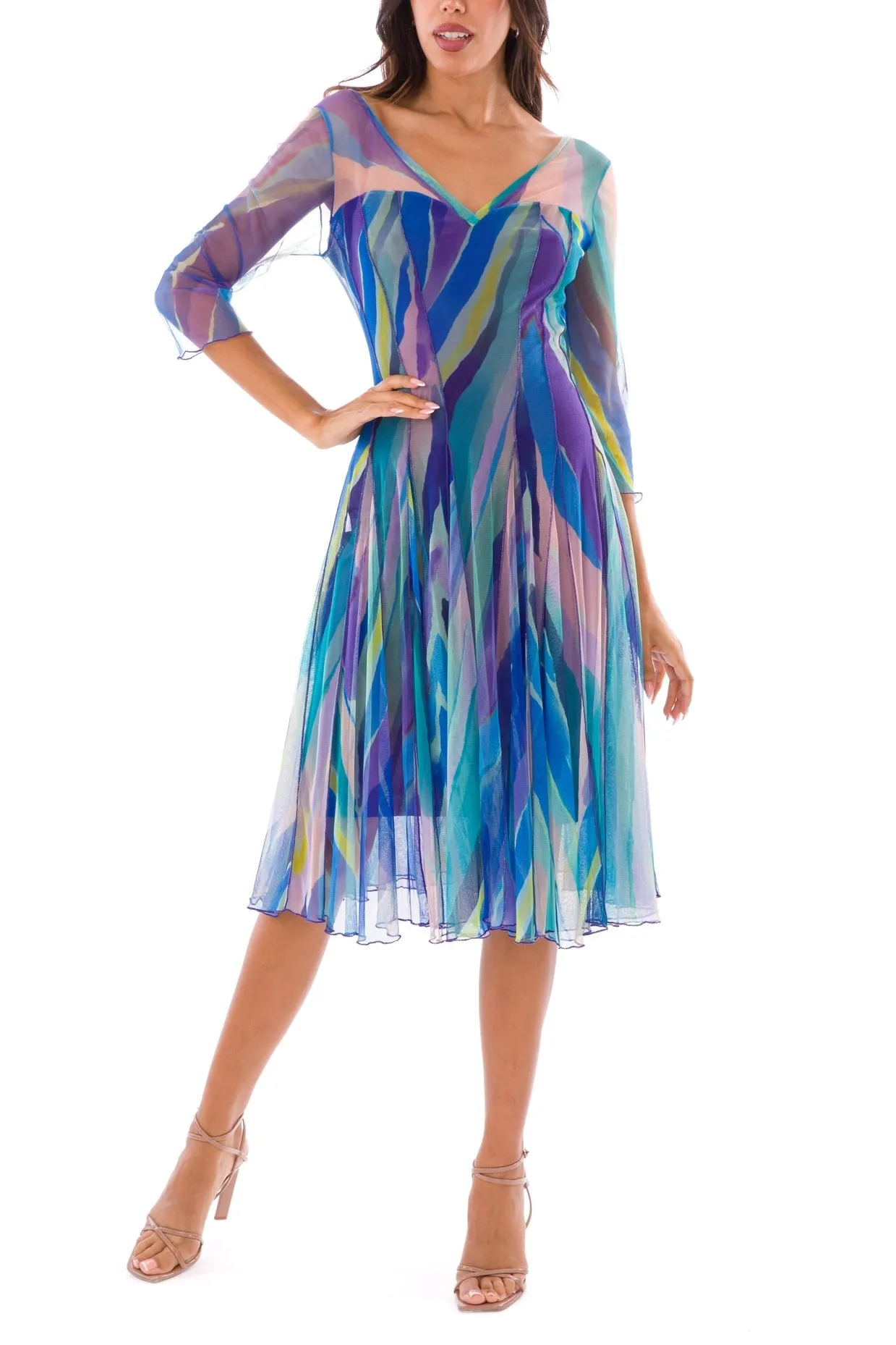 Aquarelle Fit And Flare 3/4 Sleeves Fit And Flared Dress