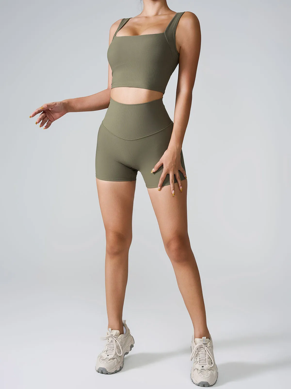 Army Green Square Neck Tank Top - Light Support