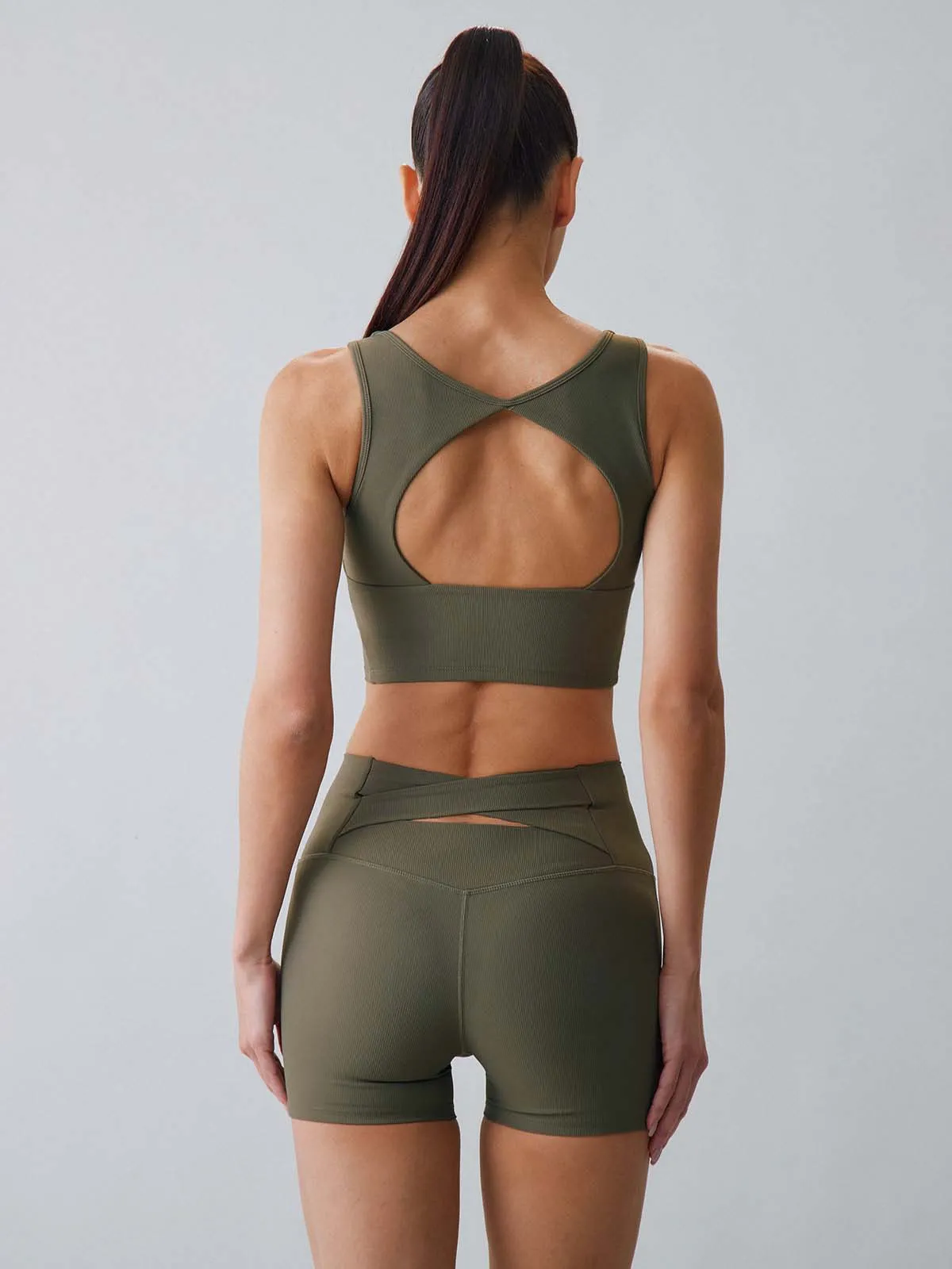 Army Green Square Neck Tank Top - Light Support