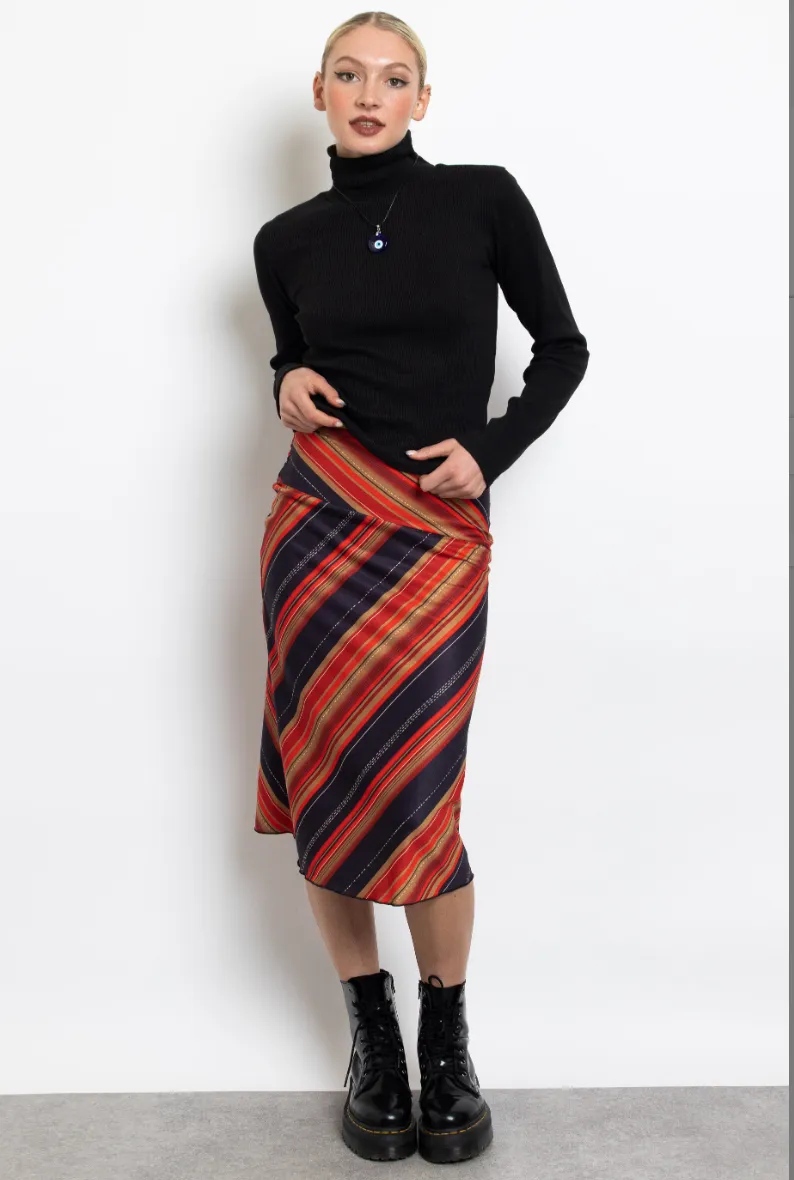 Asymmetrical Striped Midi Skirt-FINAL SALE