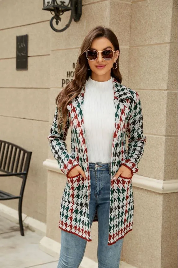 Autumn and Winter Contrast Houndstooth Coat