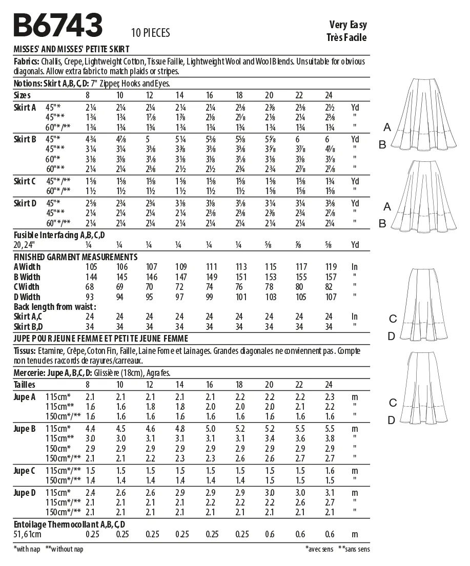 B6743 Misses'/Misses' Petite Gored Skirts