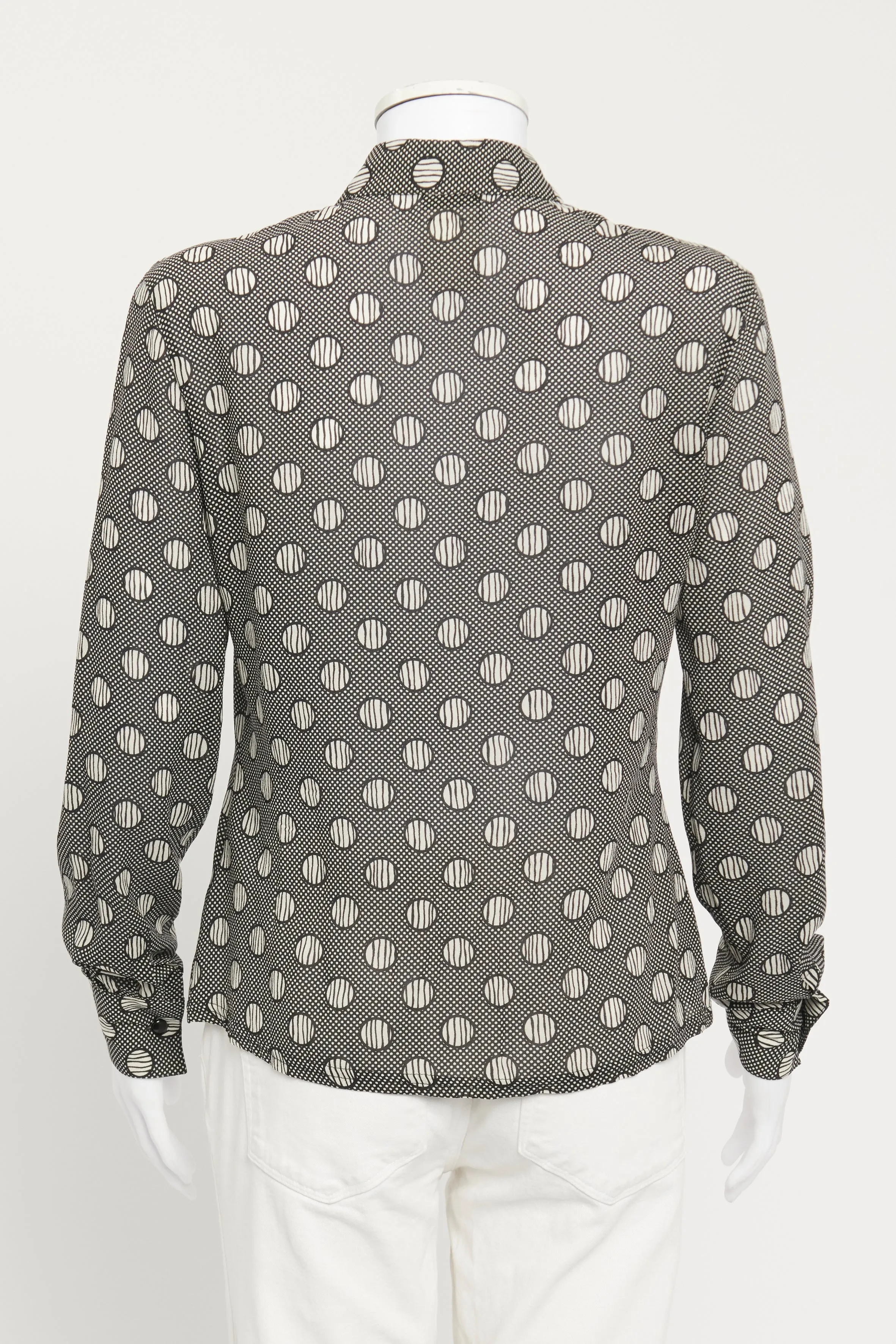 Black and White Silk Circle Printed Preowned Shirt