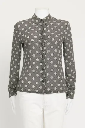 Black and White Silk Circle Printed Preowned Shirt