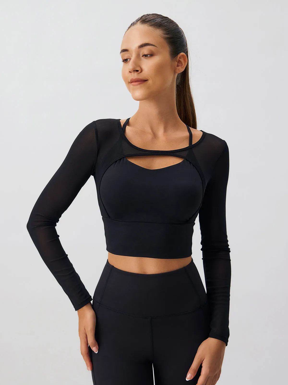 Black Cut Out Long Sleeve Top--Light Support