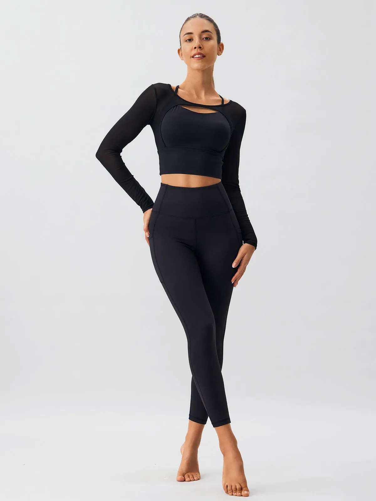 Black Cut Out Long Sleeve Top--Light Support