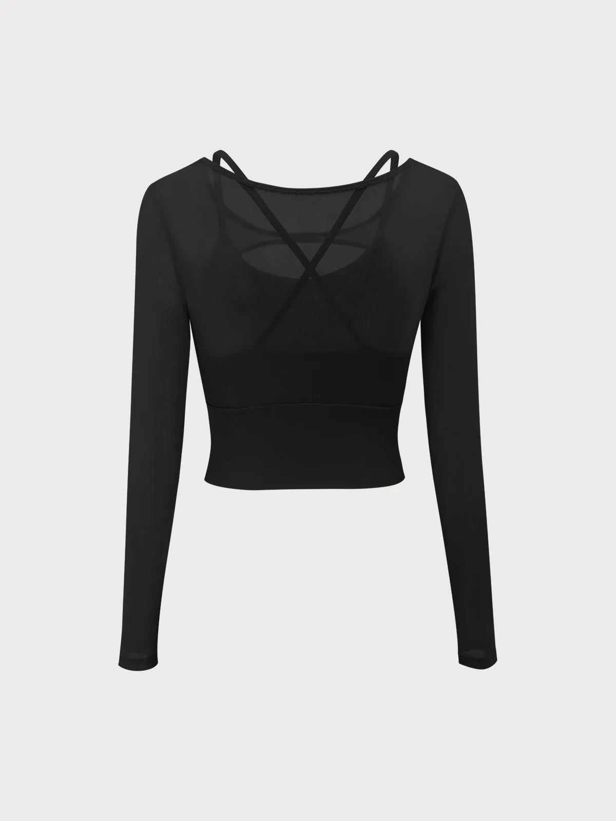 Black Cut Out Long Sleeve Top--Light Support