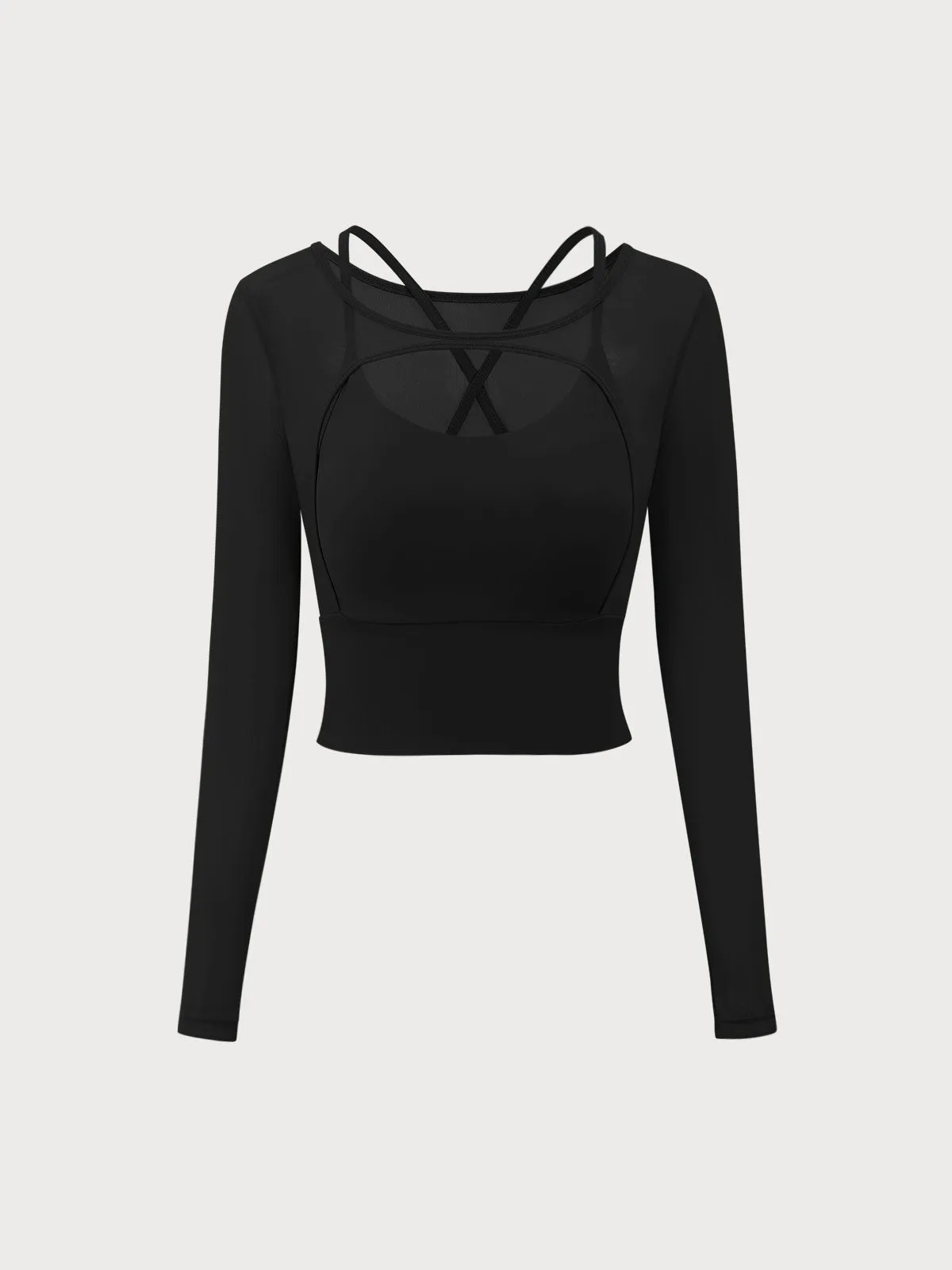 Black Cut Out Long Sleeve Top--Light Support