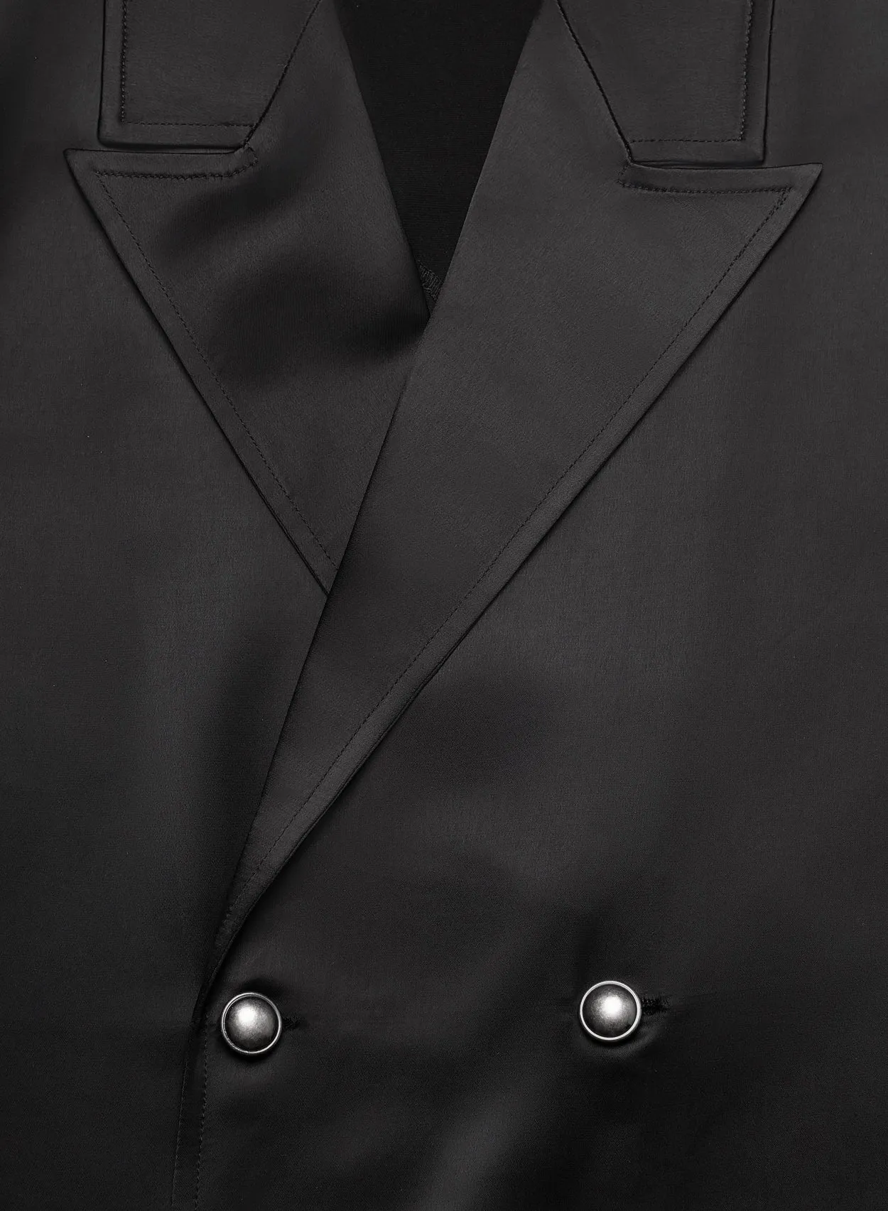 Black Double Breast Silver Button Satin Shirt