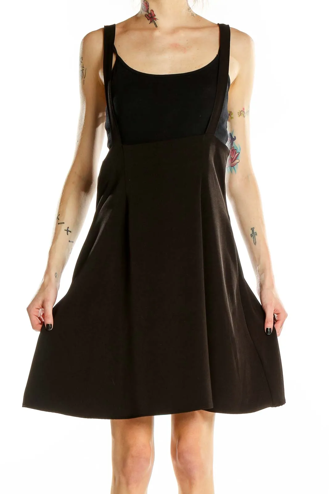 Black Flared Suspender Skirt