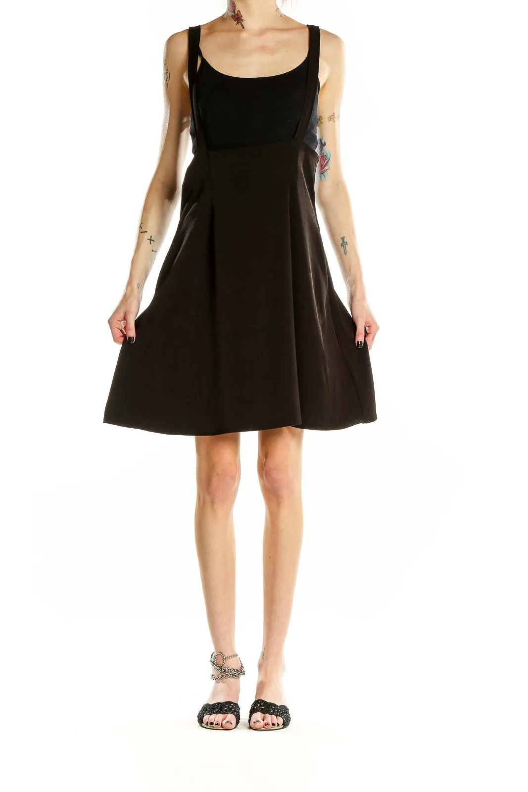 Black Flared Suspender Skirt