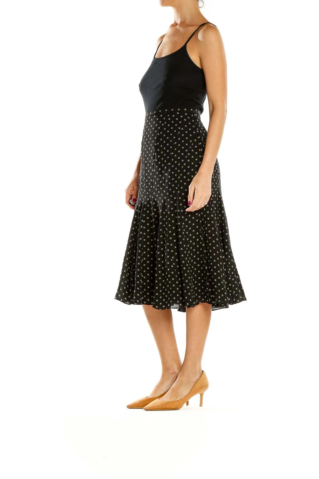 Black Polka Dot Midi Skirt