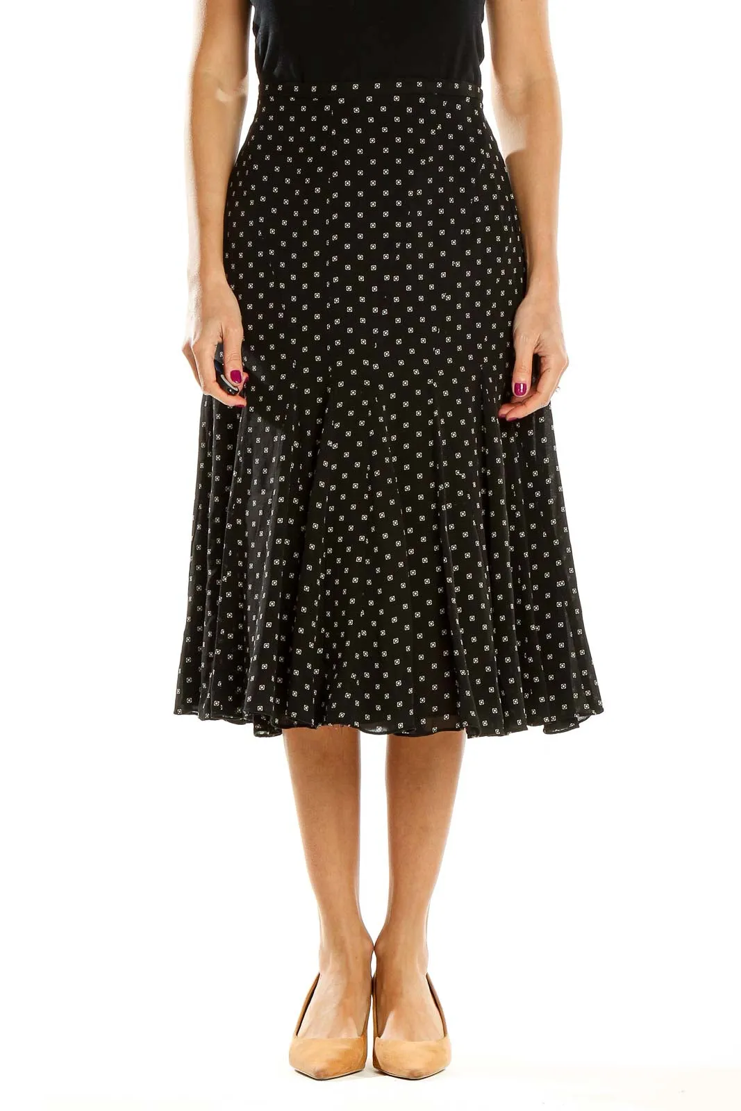 Black Polka Dot Midi Skirt