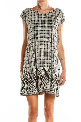 Black White Checkered Mixed Media Fit & Flare Dress