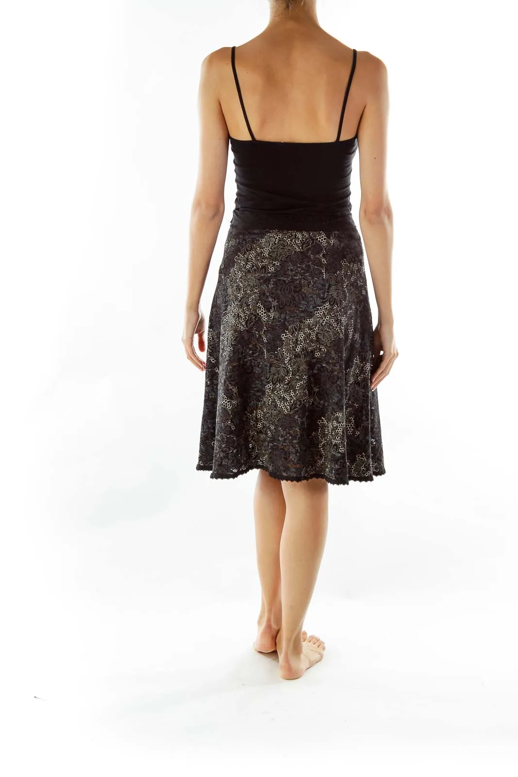 Black White Lace Embossed Print Skirt