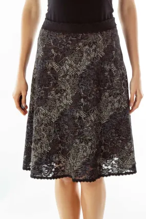 Black White Lace Embossed Print Skirt