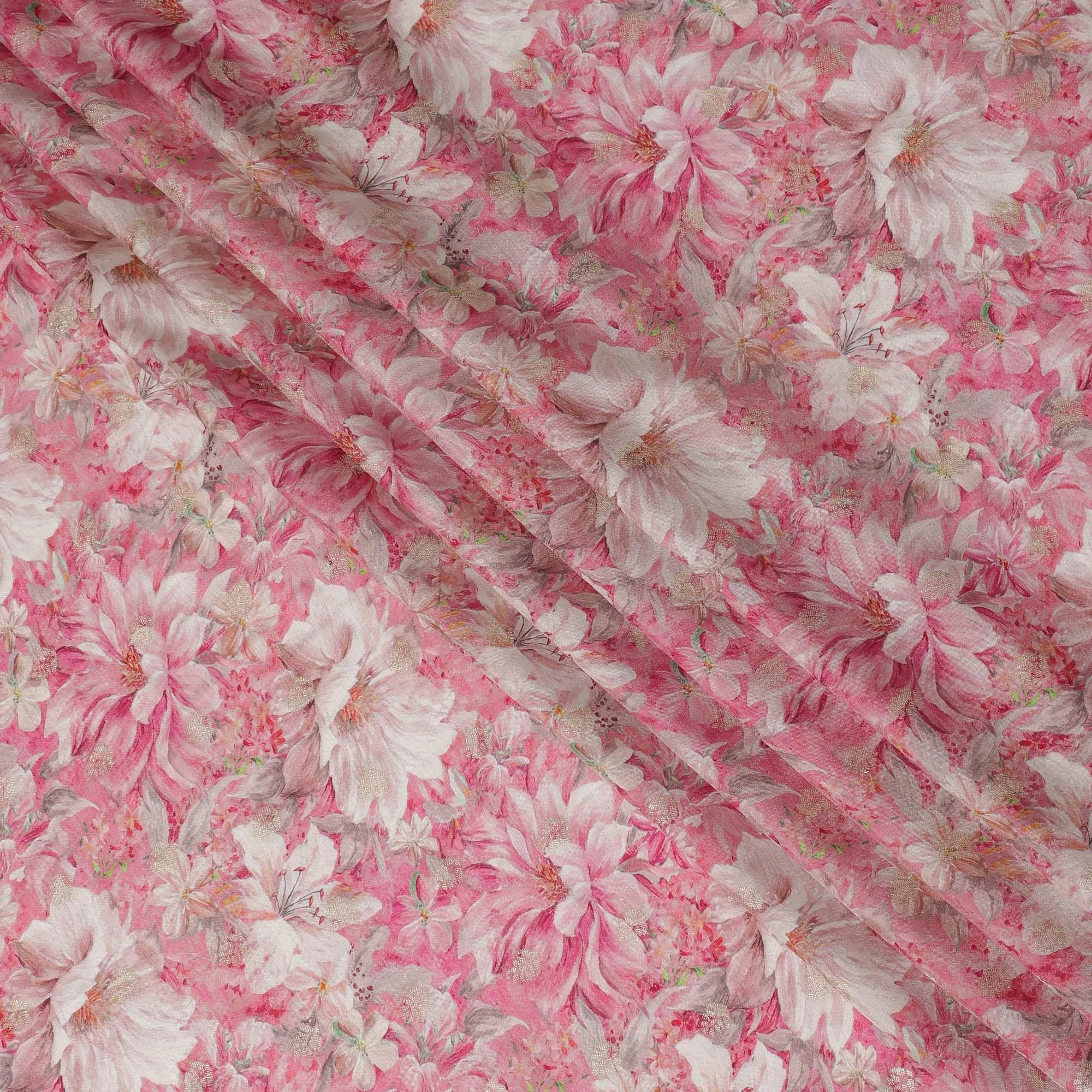 Blossom Harmony Viscose Crepe Fabric, 110cm Wide – A Symphony of Pink Florals-D18401