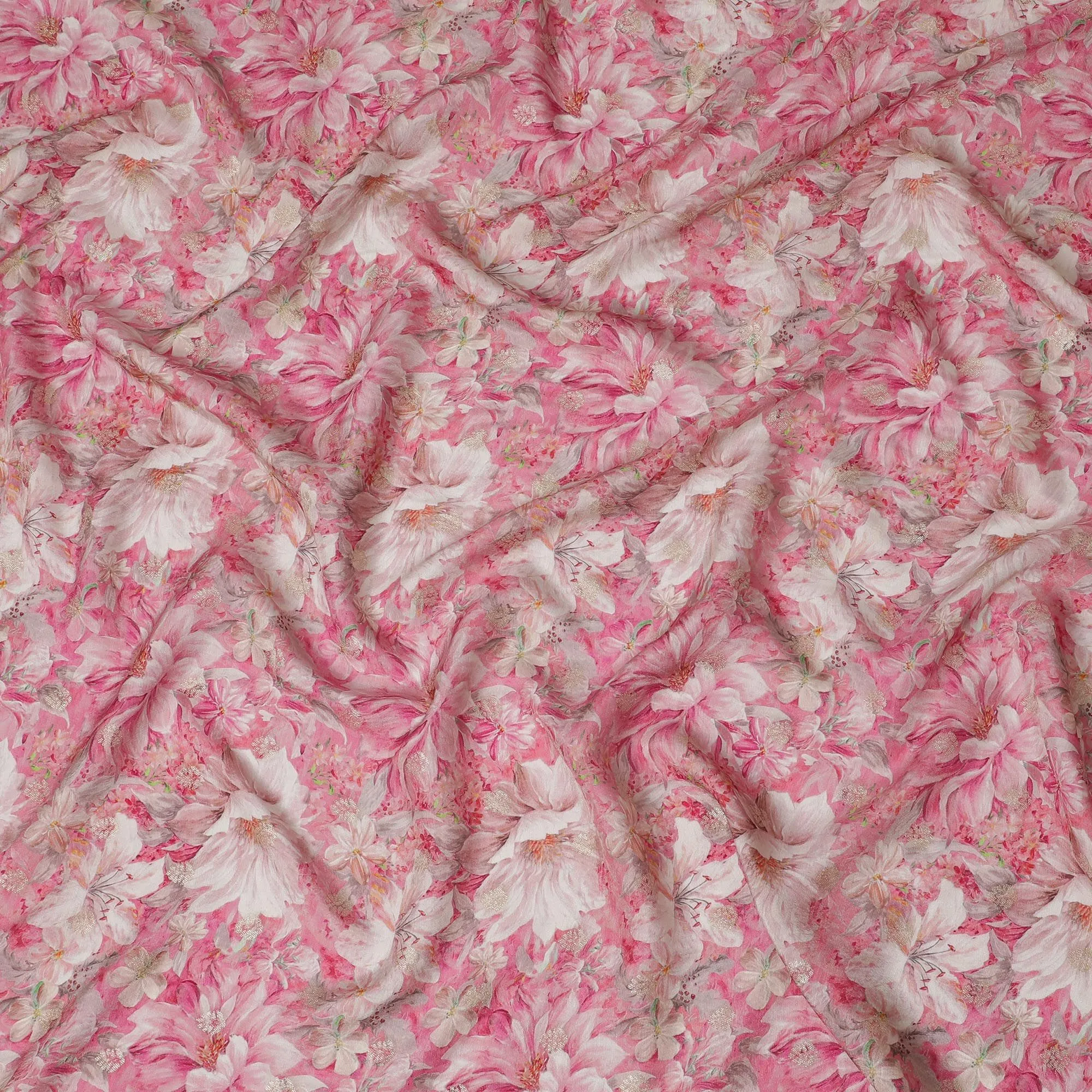 Blossom Harmony Viscose Crepe Fabric, 110cm Wide – A Symphony of Pink Florals-D18401