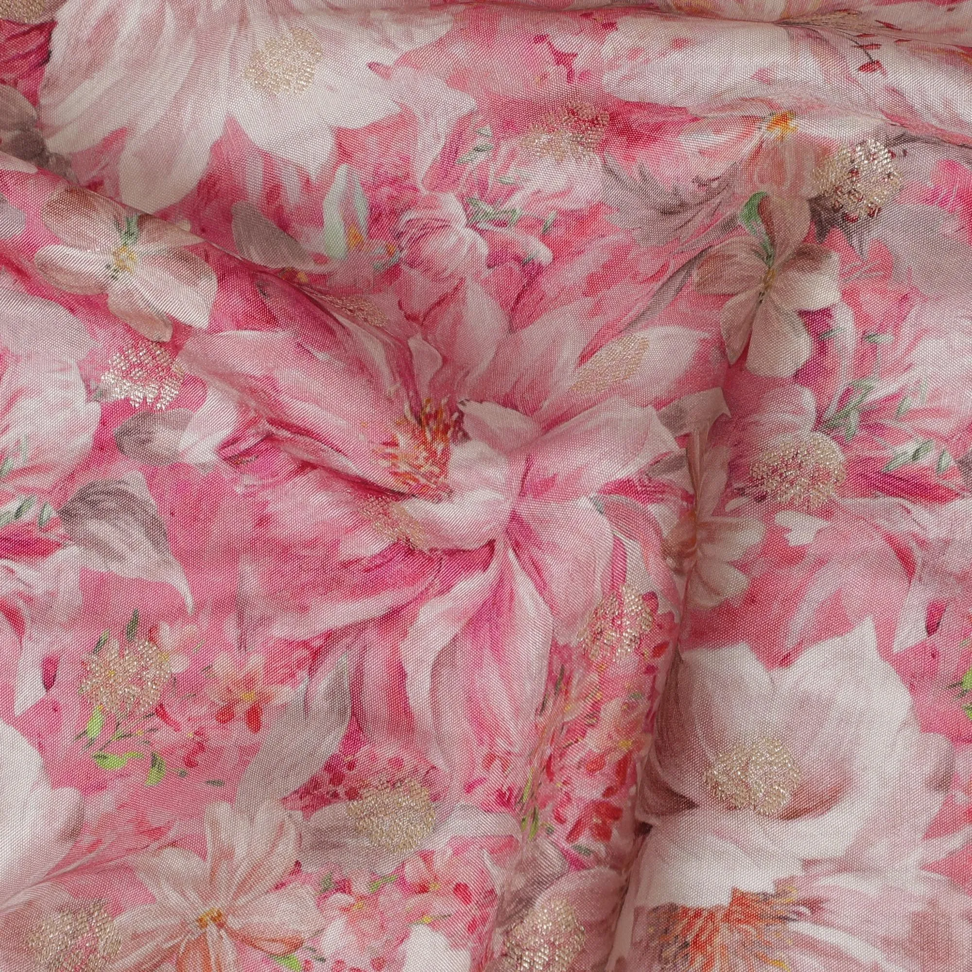 Blossom Harmony Viscose Crepe Fabric, 110cm Wide – A Symphony of Pink Florals-D18401