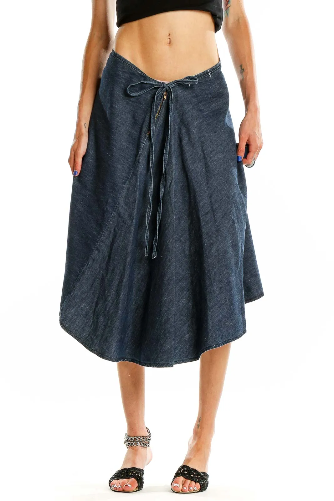 Blue Denim Flared Skirt