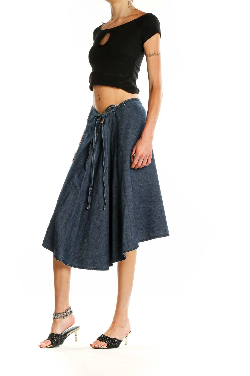 Blue Denim Flared Skirt