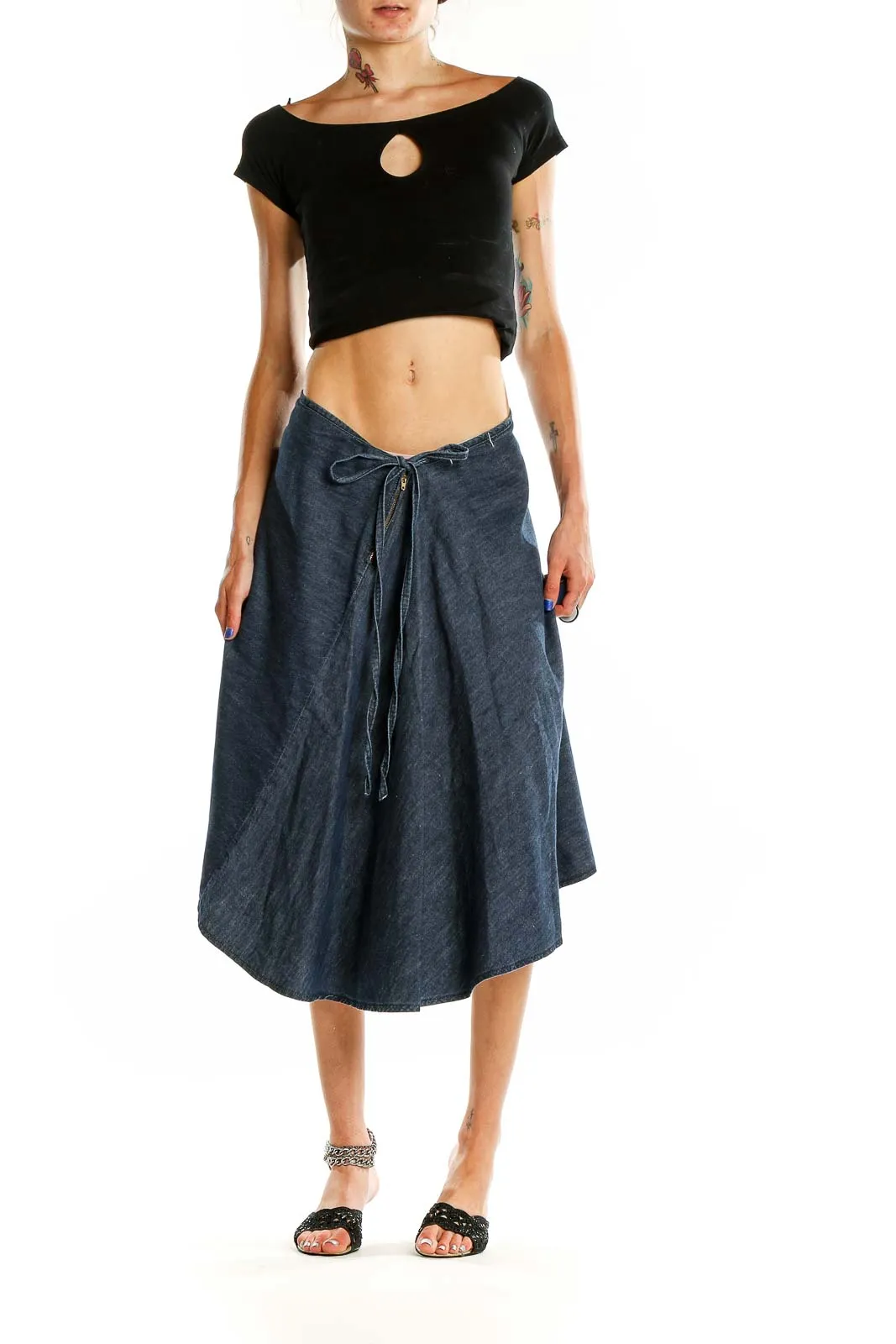 Blue Denim Flared Skirt