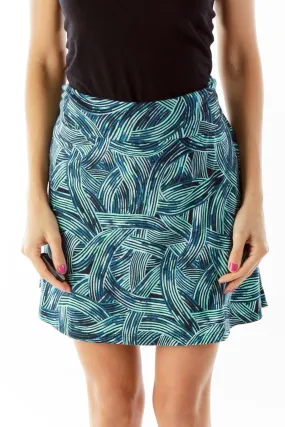 Blue Green Printed Jersey Dress