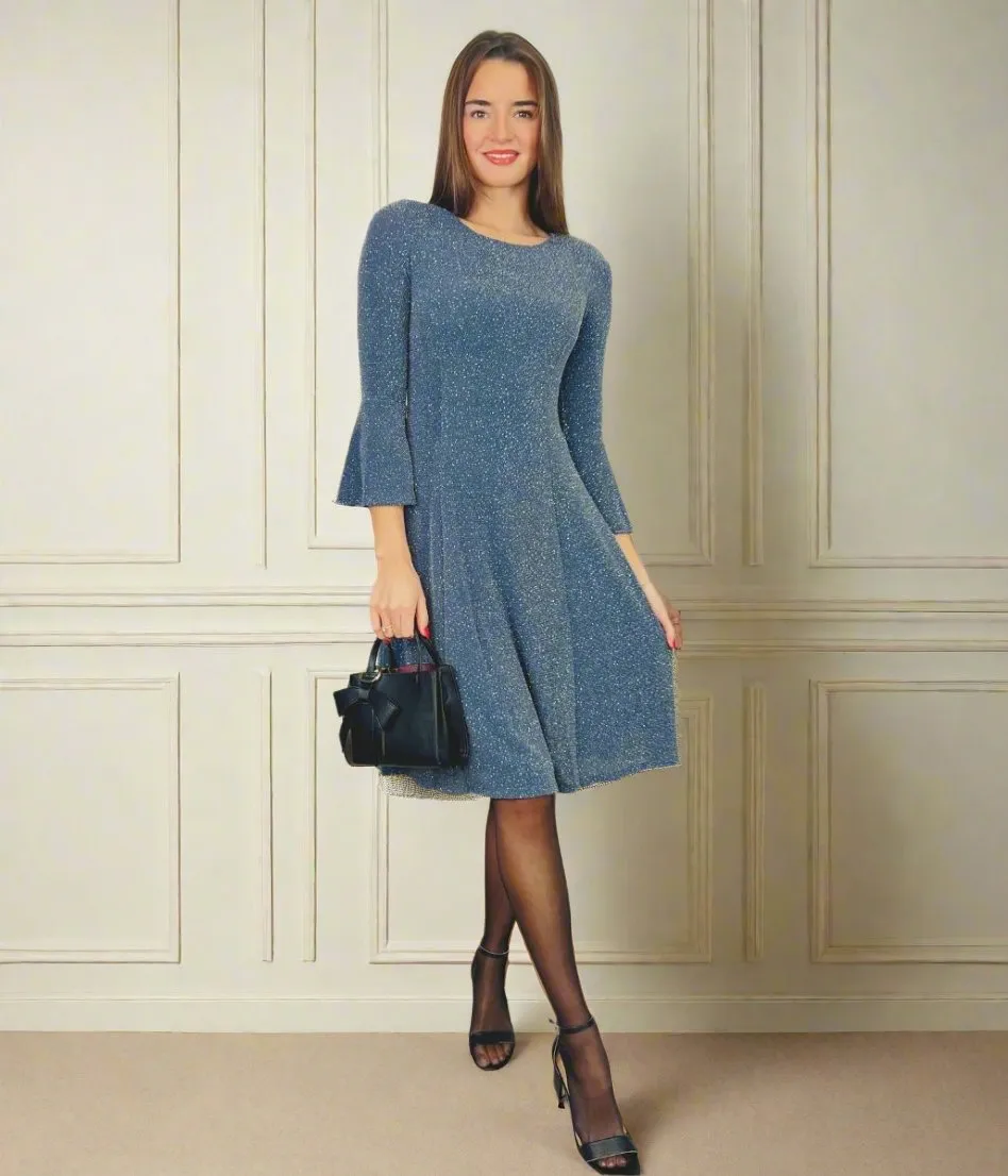 Blue Grey Sparkle Fit & Flare Dress