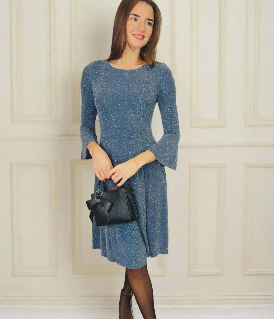 Blue Grey Sparkle Fit & Flare Dress