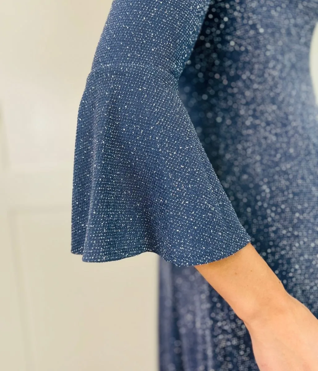 Blue Grey Sparkle Fit & Flare Dress