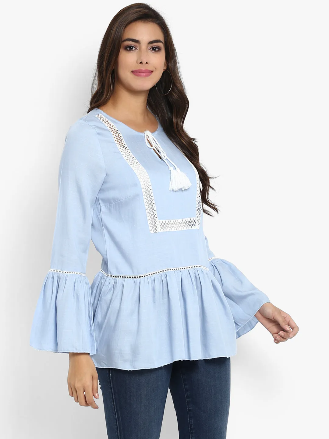 Blue Peplum Cotton Top