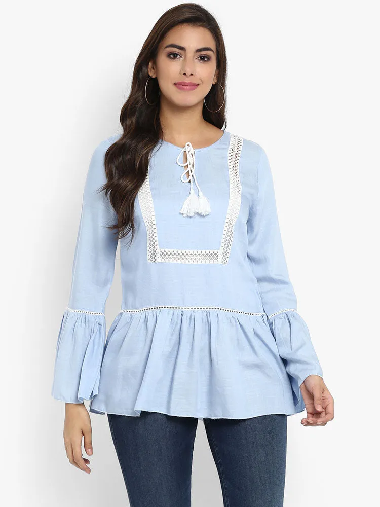 Blue Peplum Cotton Top