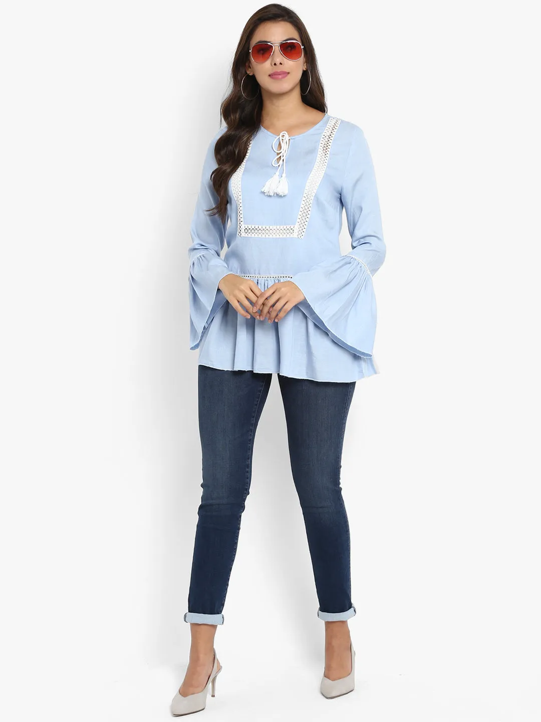 Blue Peplum Cotton Top