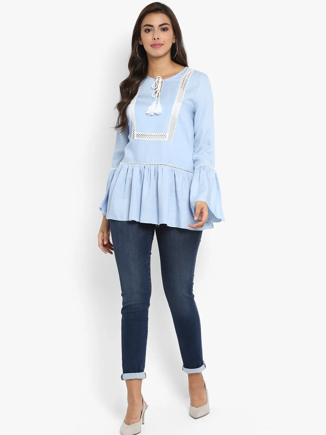 Blue Peplum Cotton Top