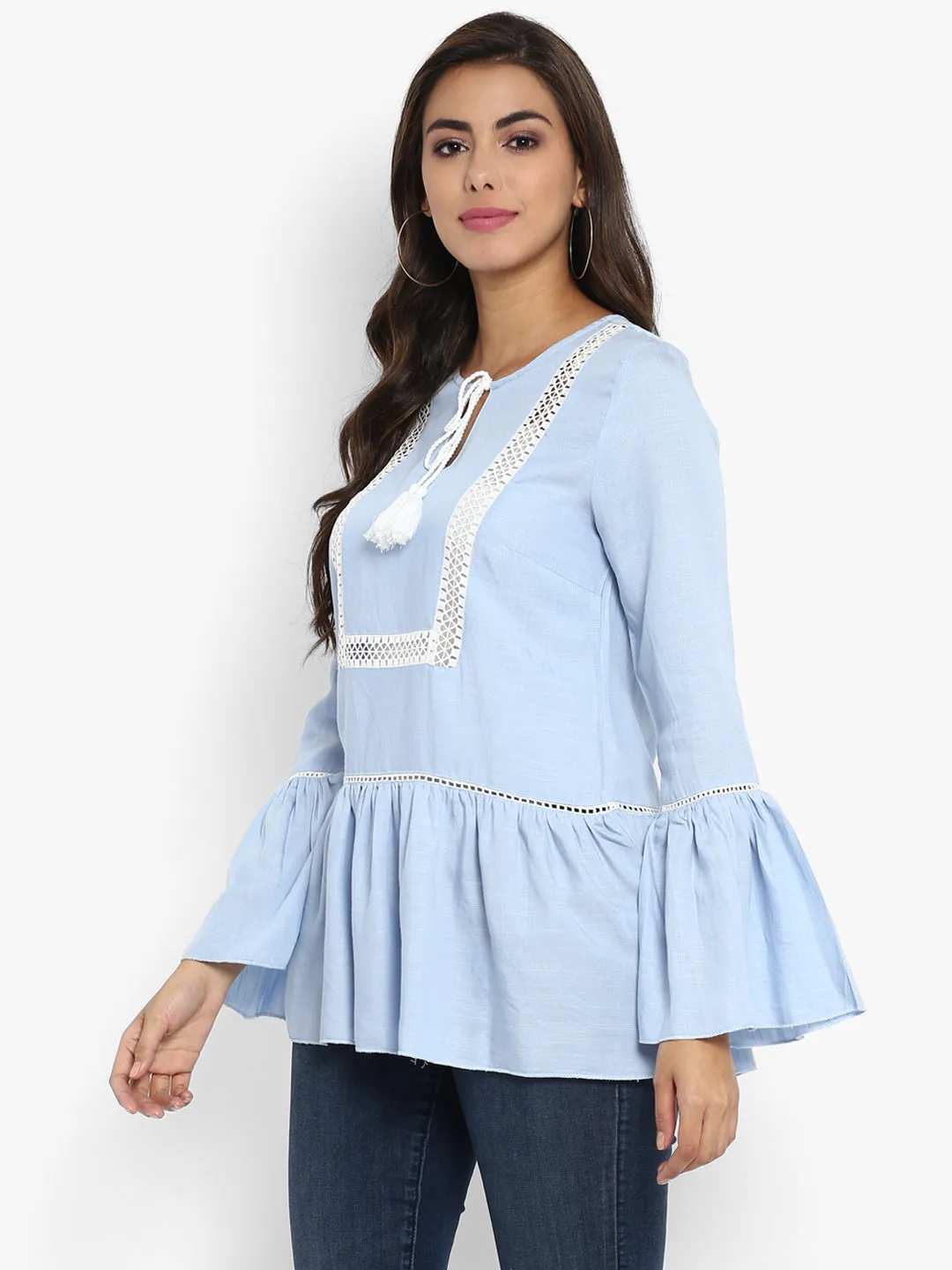 Blue Peplum Cotton Top